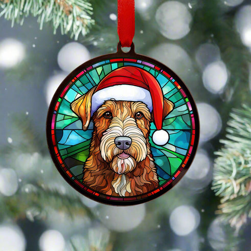 Airedale Terrier in Santa Hat Suncatcher Decoration